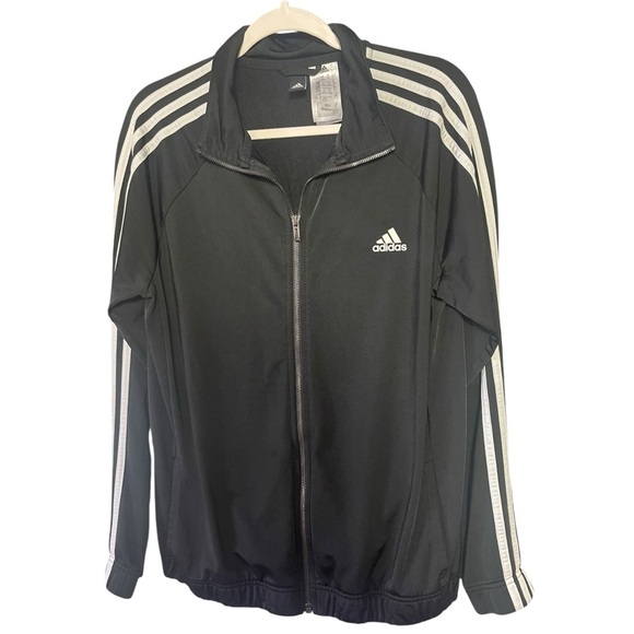 adidas Jackets & Blazers - Adidas Black and White 3-Stripe Full Zip Track Jacket